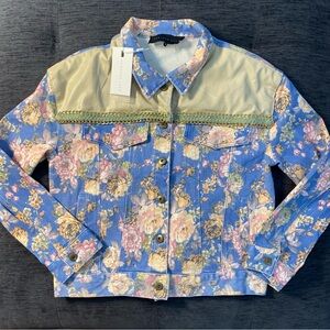 Endless Rose Blue and Tan Floral Jean Jacket